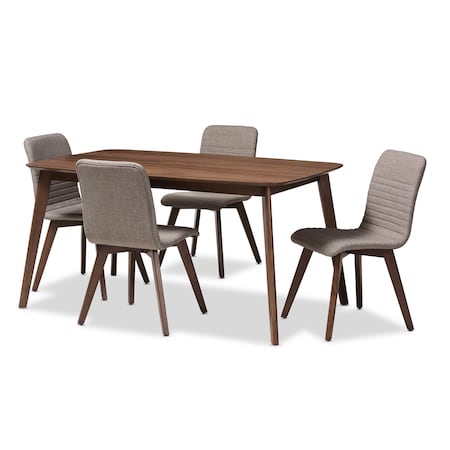 Baxton Studio Sugar Light Grey Upholstered Walnut Wood Finished 5-Piece Dining Set 144-6795-7946